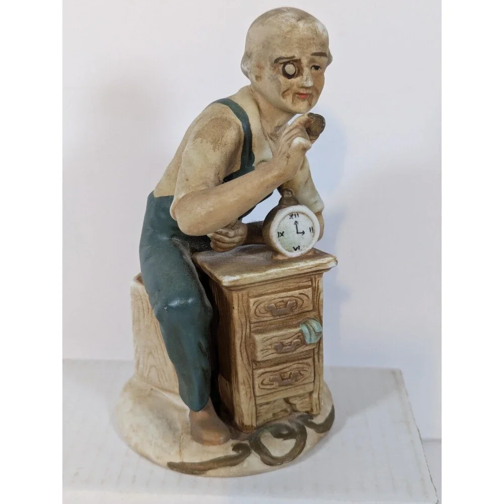Vintage Hand Painted Alco Mr Fix It Old Man Clock Repairman Porcelain Figurine